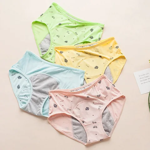 Girls' Menstrual Panties Cartoon Printed Leakproof Physiological Period Underwear Big Children Women Cotton Brief Safety Panties