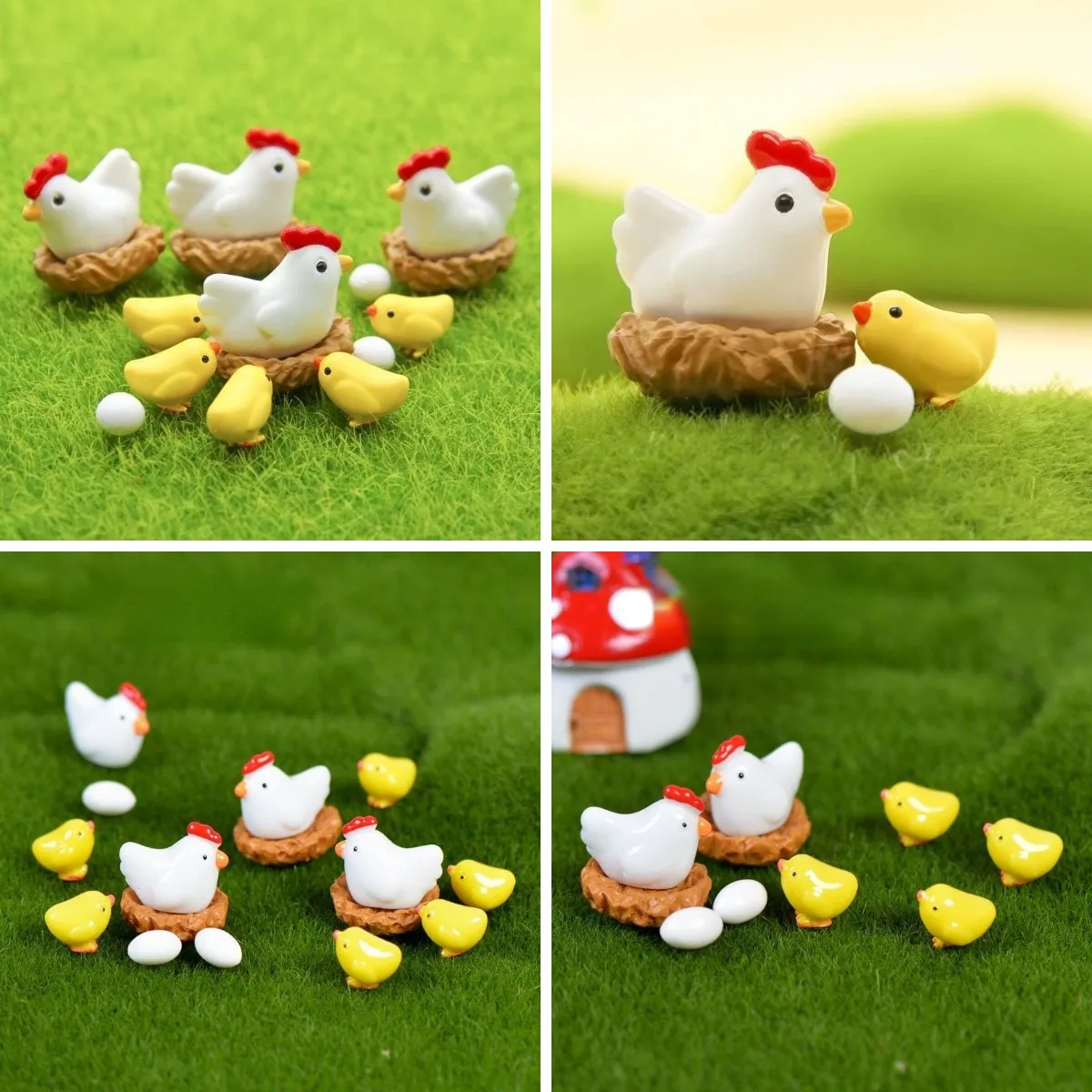

6Pcs Figurines Miniatures Bonsai Ornaments Animals Chicken Moss Micro-landscape Mini Accessories Decoration Crafts Home Decor