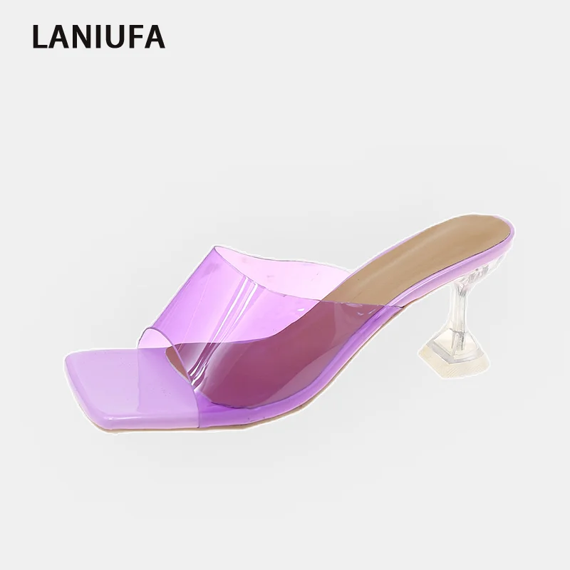 

Сандалии женские на массивном каблуке, босоножки из ПВХ, квадратный носок, брендовые прозрачные тапочки, лето 2022