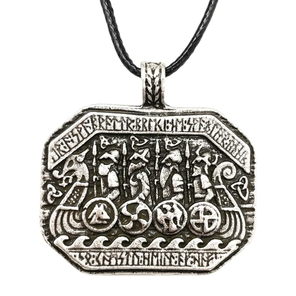 

Nostalgia Viking Warrior On Ship Protection Amulet Pendant Viking Runes Jewelery Men Necklace Nordic Talisman
