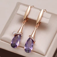 kinel fashion 585 rose gold long earrings for women water drop purple natural zircon dangle earring fine jewelry crystal gift