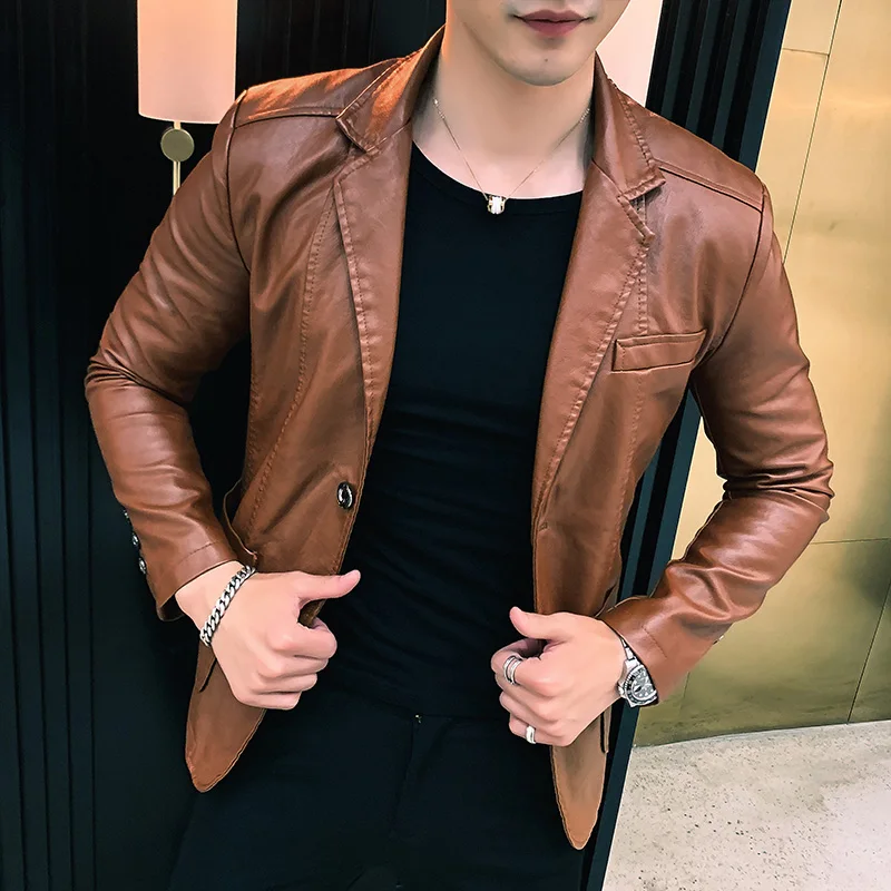 2022 Mens Leather Jacket and Coats New Spring and Autumn Men Business Casual Classic Pu Leather Suit Collar Slim Fit Jackets