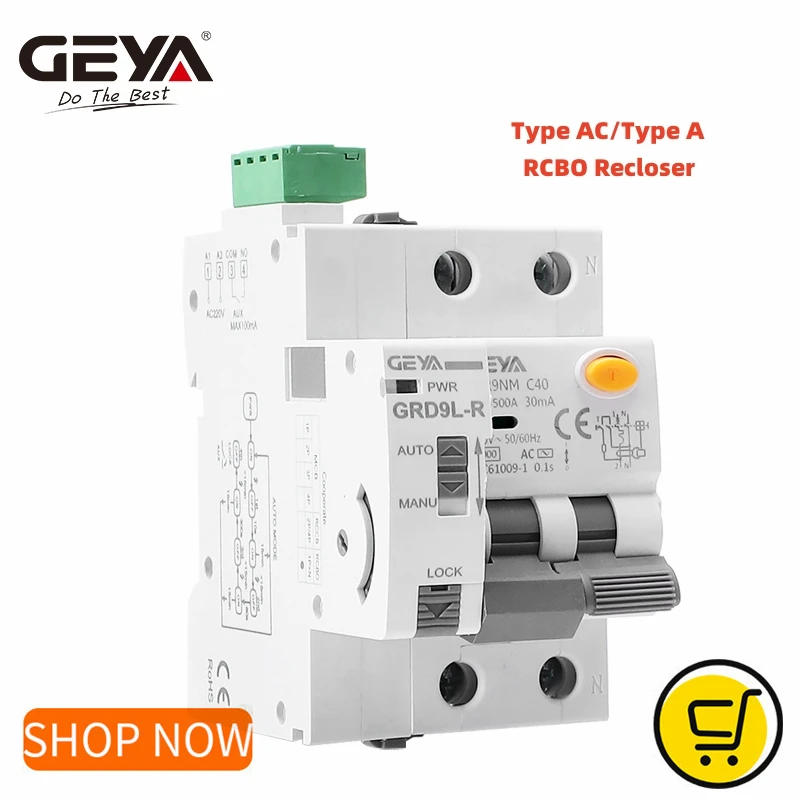 GEYA GRD9L RCBO автоматический перезаряжаемый RCCB с защитой от перегрузки по току 40 А 30 мА RCD электромагнитный супер-иммунизированный