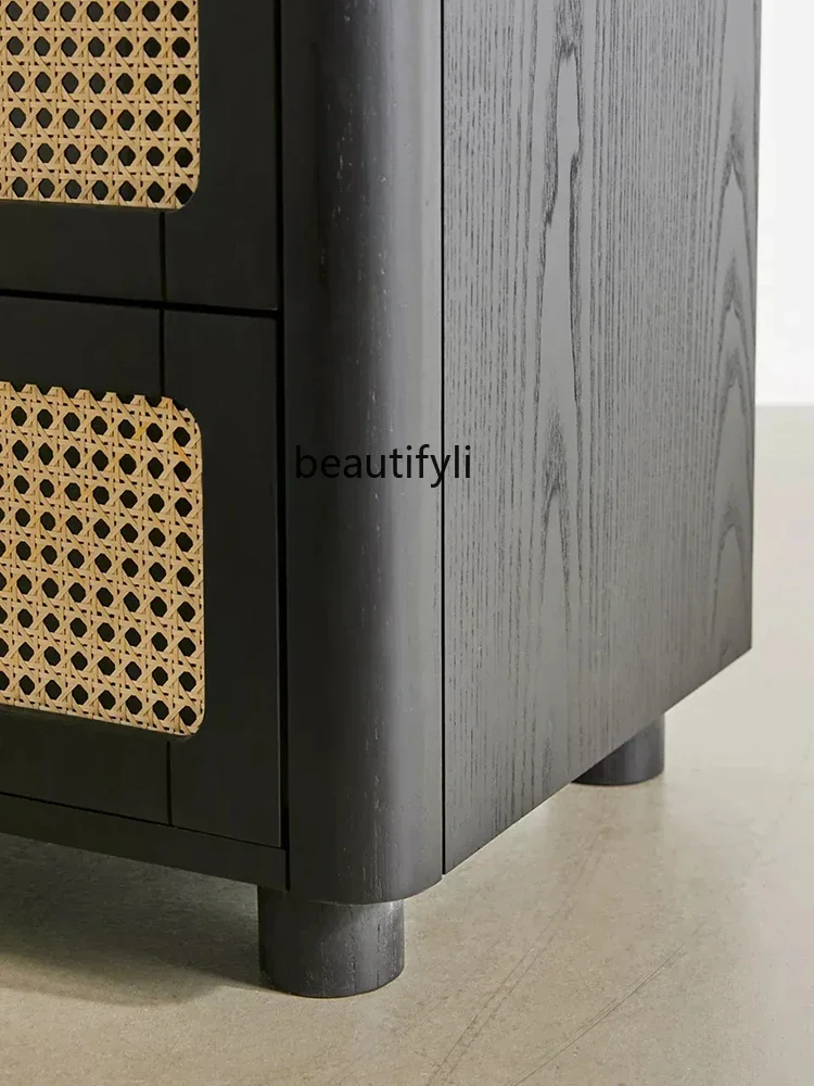 Французский винтажный шкаф из цельного дерева ротанга для хранения в маленькой