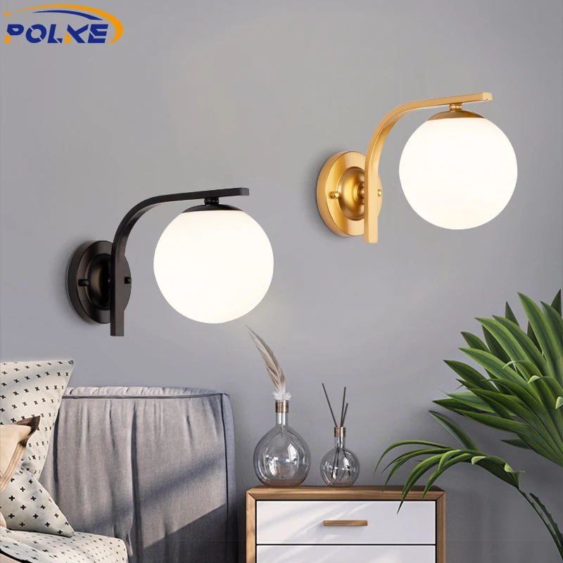 

Современная креативная светодиодсветодиодный настенная лампа со стеклянными шариками и лампочками E27, прикроватные Настенные светильники...