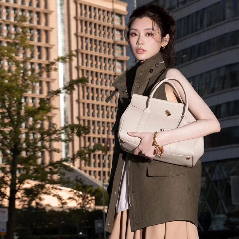 Ретро-портфель дизайнерская строчка кожаная сумка на плечо контрастного цвета