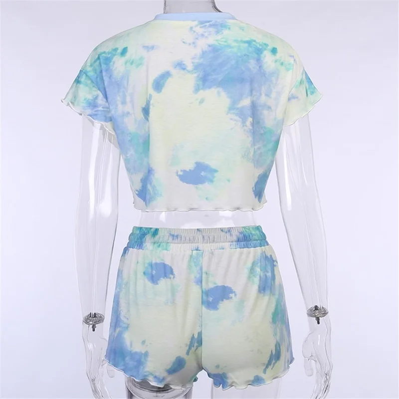 Tie-dye Casual Women's Sexy Top and Fashion Shorts Two-piece Suit Women's 2023 New Ladies Fashion Home Service Two-piece Suit