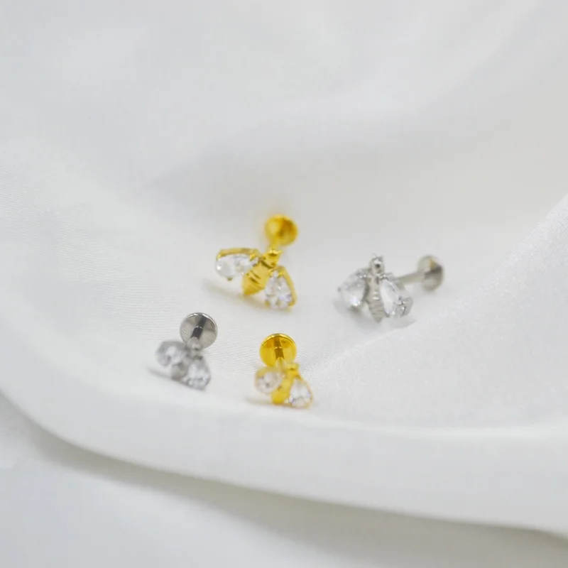 LOT10pcs Ювелирные изделия для тела 16G G23 Титан Astm F136 Пчелиный лист CZ Губная серьга Кольцо для пирсинга губ Ушная спираль Ювелирные изделия для пирсинга (art.: 3920d02fbc4be) - 3920d02fbc4be