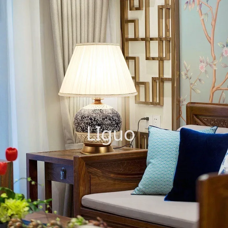 Новая керамическая Медная настольная лампа в китайском стиле для гостиной