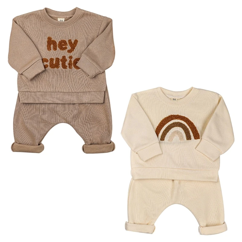 

Новинка, свитер и штаны для малышей, одежда, свитшот с круглым воротником и спортивные штаны, детская одежда