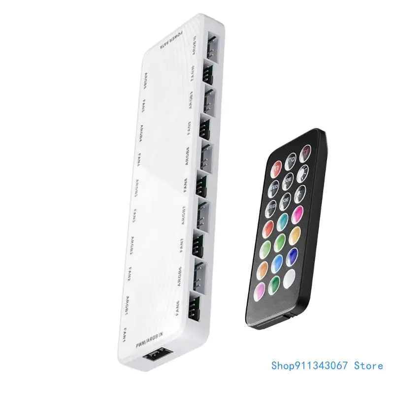 Настраиваемый контроллер вентилятора ПК 10-портовый концентратор ARGB PWM с пультом