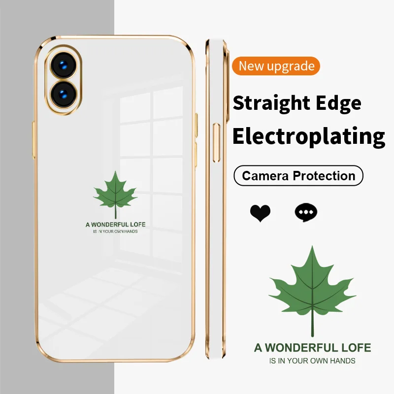 

Maple Leaves Square Electroplating Phone Case for Nothing Phone1 Soft TPU Silicone Lens Protection