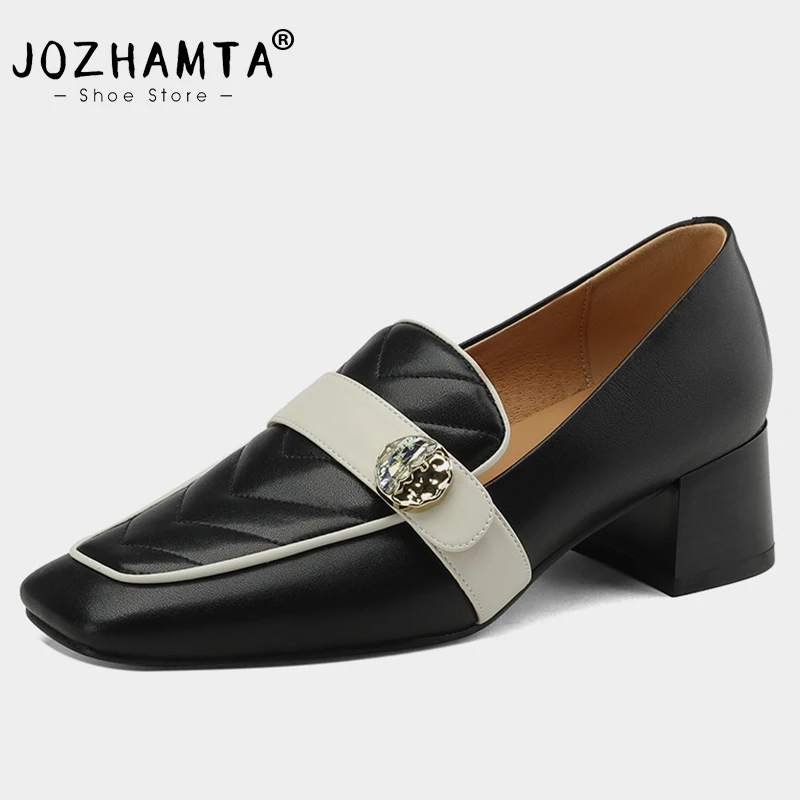 

Женские туфли-лодочки JOZHAMTA из натуральной кожи, повседневные лоферы на высоком каблуке, обувь для офиса с квадратным носком и на массивном к...
