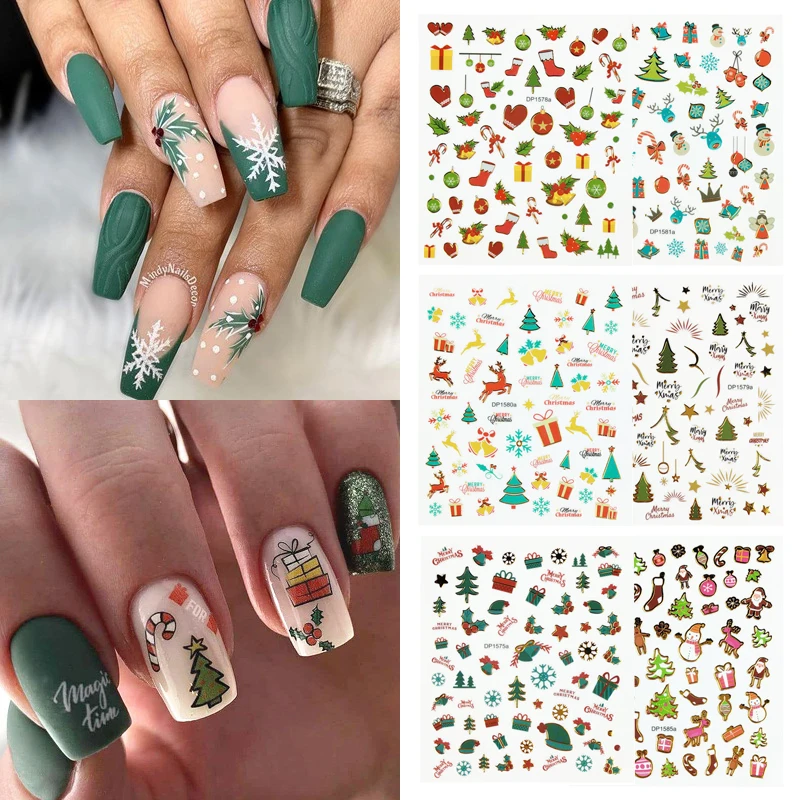 

Snow Christmas Socks 3D Nail Sticker Winter Xmas Christmas Transfer Sticker For Nails DIY Decals Slider Nail Art Decoration