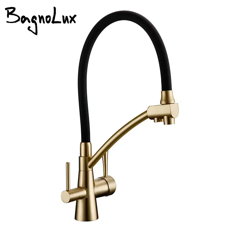 

Pull Out Kitchen Faucet Double Handle Single Hole Mixer Tap Hot And Cold With Filter Water Brushed Gold Alba Black