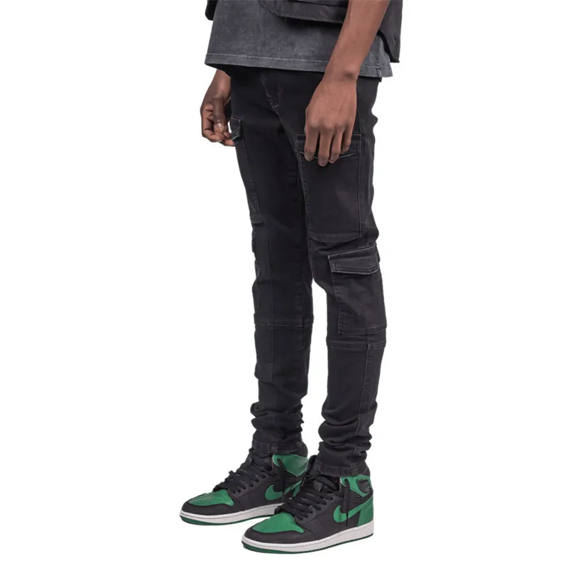 New Multi-pocket Men's Jeans Slim Stretch Trend Men's Jeans Pencil Pants Full Length Solid Color Trousers Denim Pants