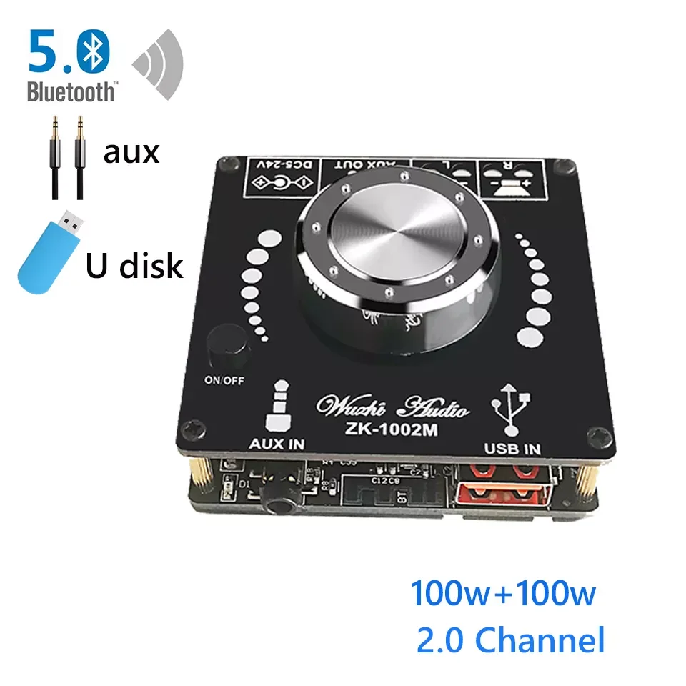 

100W+100W Bluetooth 5.0 Amplifier Board Digital Audio Power Class D 20W~200W HiFi Stereo 2.0 Channel Music USB Sound Card AMP