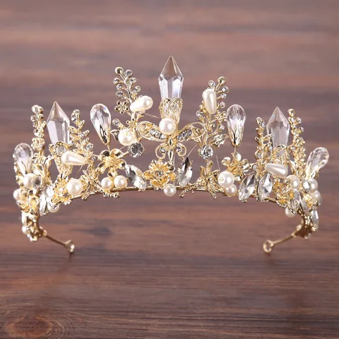 Тиары и короны золотого цвета с кристаллами, свадебные аксессуары для волос с искусственным жемчугом, ювелирные украшения, тиара в подарок