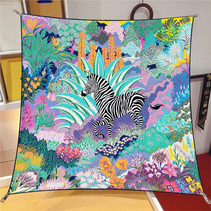 90 см шелковый шарф женский квадратный с принтом деревьев голова Echarpes платки Femme