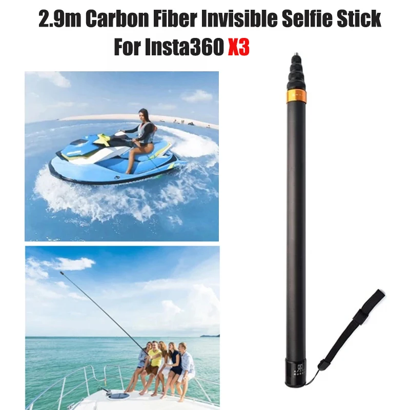 

290cm Carbon Fiber Invisible Extended Edition Selfie Stick For Insta360 X3/ONE X2/ONE RS/ONE R 2.9m Camera Accessories For GoPro