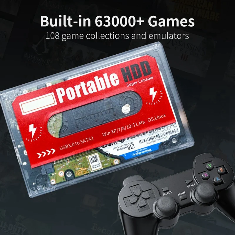 Игровой HDD Batocera емкостью 2 ТБ 38 с 60000 играми 90 + эмуляторами для PS3/PS2/PS1/N64/MAME/DC Win7/8/10/11