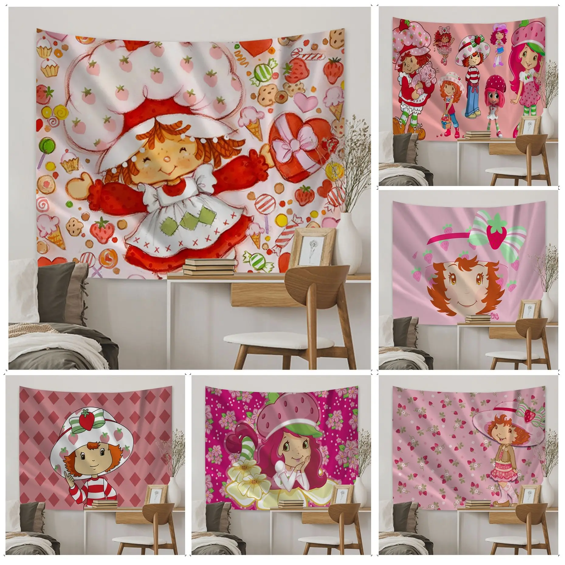 

Strawberry Shortcake Girl Anime Tapestry Wall Hanging Decoration Household Cheap Hippie Wall Hanging