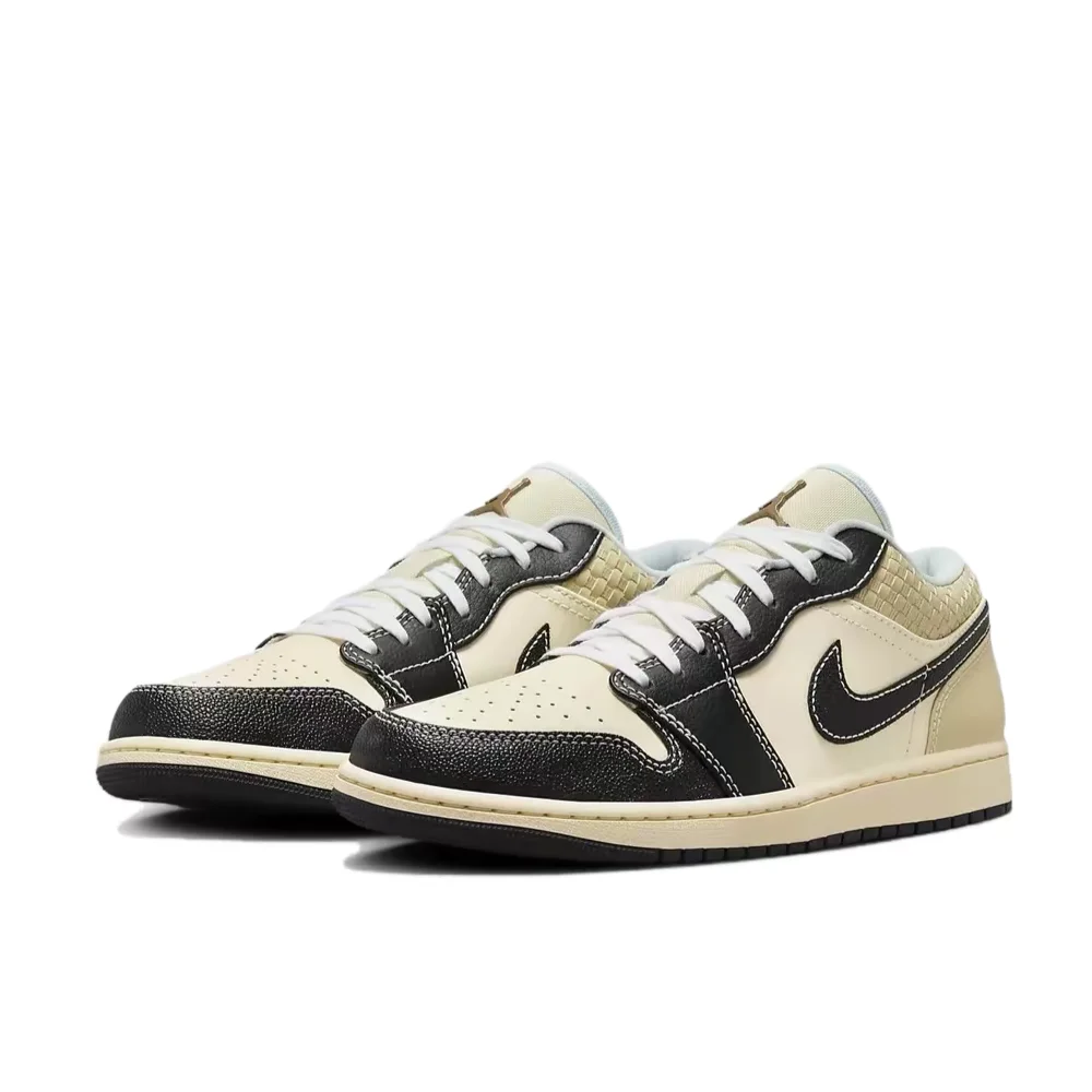 Фото Мужские баскетбольные кроссовки Jordan Air Jordan 1 Low SECO – удобные, нескользящие, низкие, цвета: кокосовое молоко/черный, бежевый/черный, артикул HQ3437-101 №3