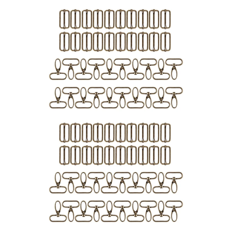 

120Pcs 32mm Metal D Rings for Gags Swivel Snap Hooks Tri-Glide Buckles for Handbag Hardware (Bronze)