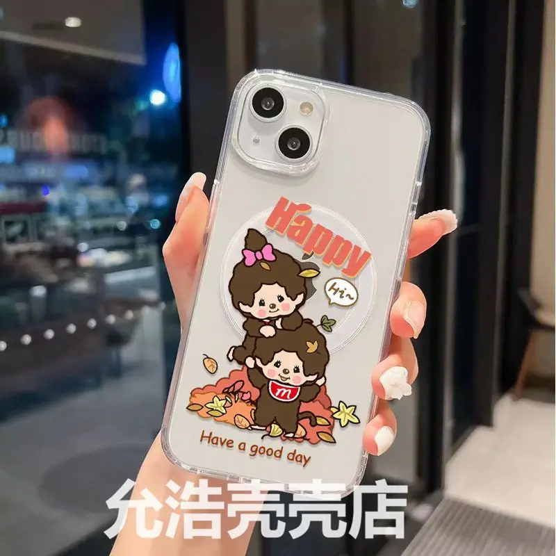 Фото НОВЫЙ Магнитный чехол для iPhone 17 16 15 14 13 12 11 8 7 Air Plus Pro Max X XR XSMax, мягкий прозрачный чехол из ТПУ с милыми мончичисами №3