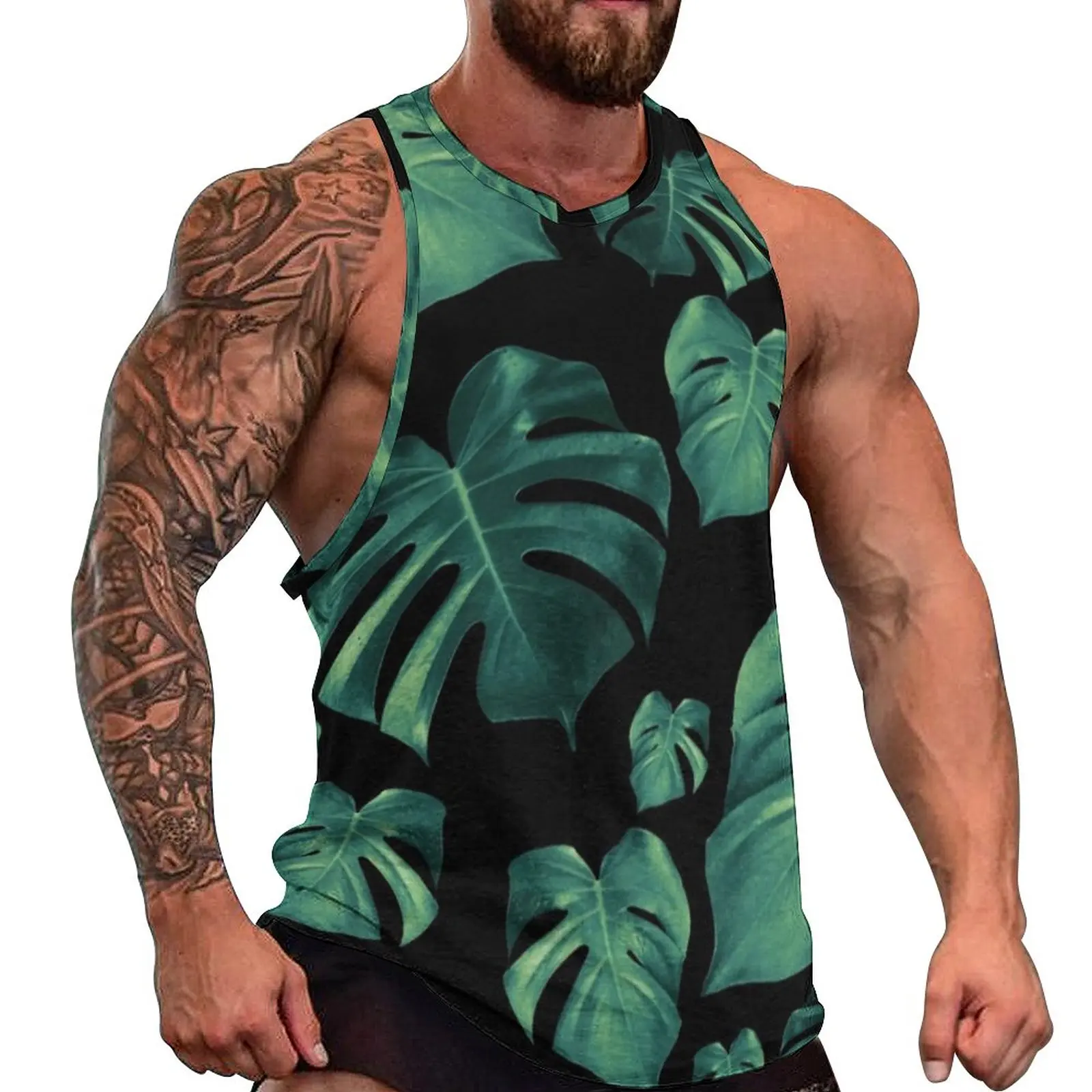 

Майка Monstera мужская с принтом зеленых листьев, топ с тропическим принтом, спортивная одежда для тренировок, рубашка оверсайз без рукавов, лето
