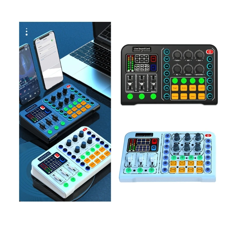 

M6 48V Wireless Live Sound Card Multi-function Voice Changer Professional Broadcast Sound Mixer One-Key Elimination