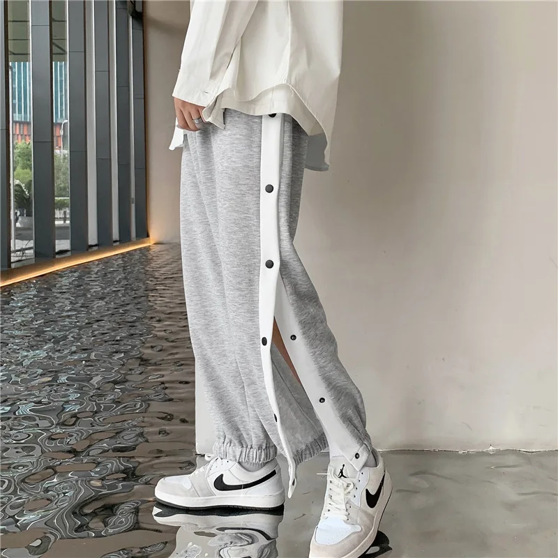 

Sweatpants Men Straight Casual Pants Male Korean Baggy Joggers Unisex Side Breasted Pants Streetwear Basketball Sport Trousers