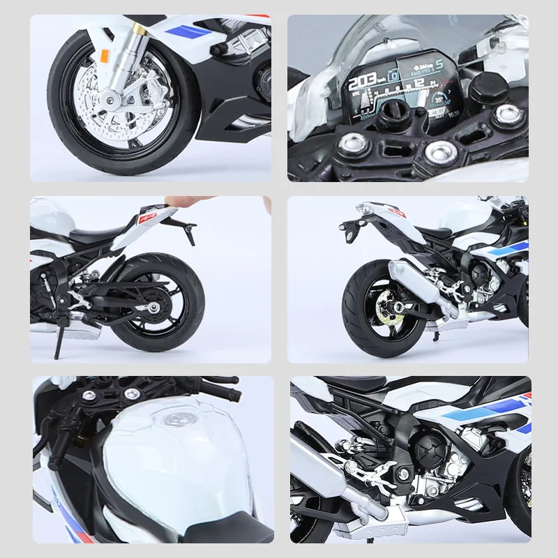 Фото Модель мотоцикла Huayi Alloy 1:12 RRS1000 со звуком и светом, скользящая игрушечная машинка, музыкальная модель-украшение №3