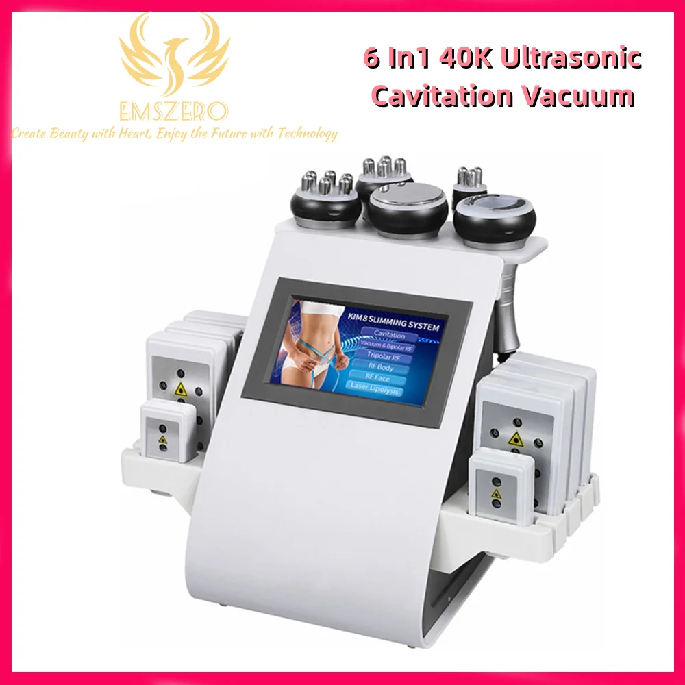 

Newest 6 In1 40K Ultrasonic Cavitation Vacuum Radio Frequency Vibrator8 Pads Lipo Laser Slimming Massage Beauty Machine Home Use
