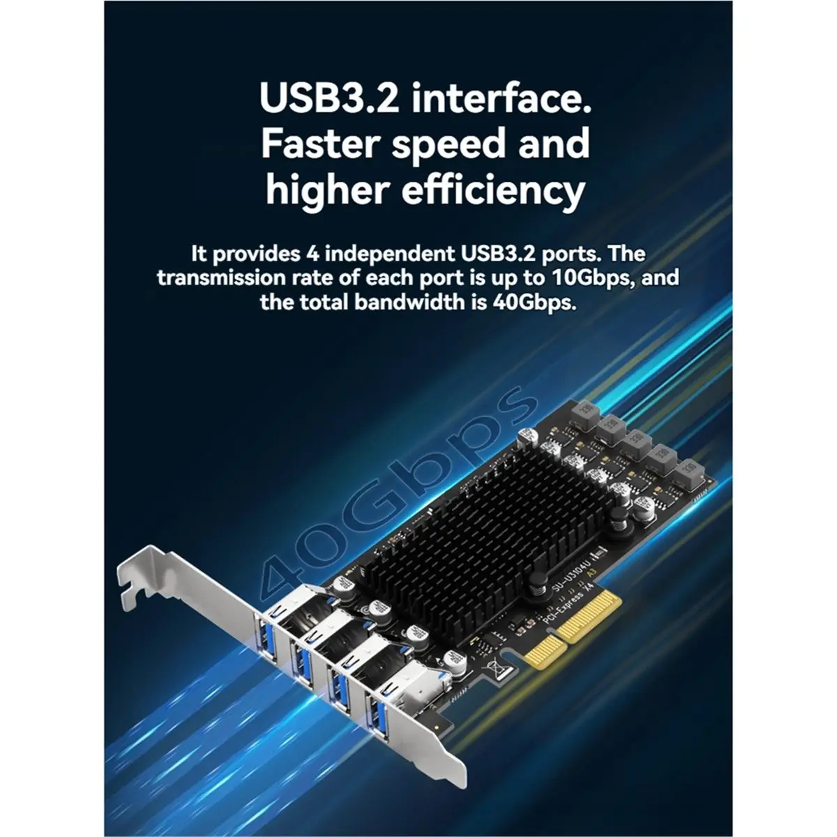 Фото [VALUE PACK] Карта расширения USB PCIe с 4 портами, USB-хаб PCI-E X4 на 4 порта USB3.1, USB 3.2 Gen2 40 Гбит/с для ПК №1