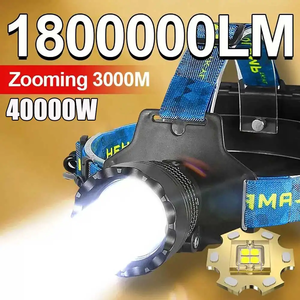 1800000 LM 800 Вт налобный фонарик дальнего действия 3000 м фонарь Type-c перезаряжаемый