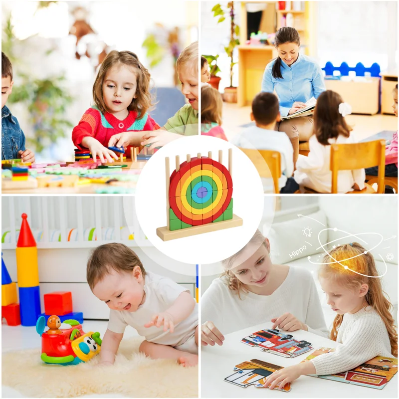 

Rainbow Stacking Toy Children Colorful Wooden Montessori Stacker Cute Building Blocks Stimulate Imagination Educational Toy