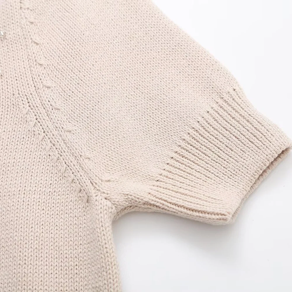 Женский вязаный кардиган с коротким рукавом бусинами