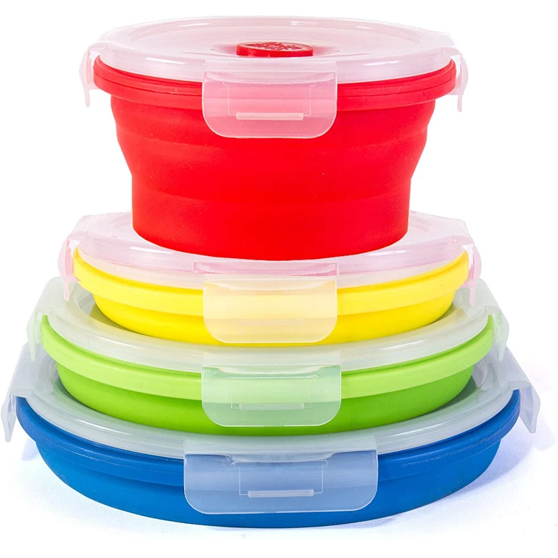 

Silicone Collapsible Portable Lunch Box Microwave Oven Bowl Round Folding Bento Box Eco-Friendly Food Storage Container Lunchbox
