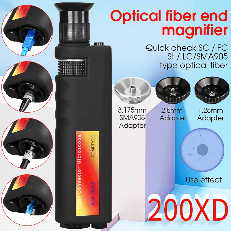 AUA-200XD/200X/400X Handheld Optical Fiber End Face Magnifier 3.175mm(SMA905) / 2.5mm(SC/FC/ST) / 1.25mm(LC) Adapter (Optional)