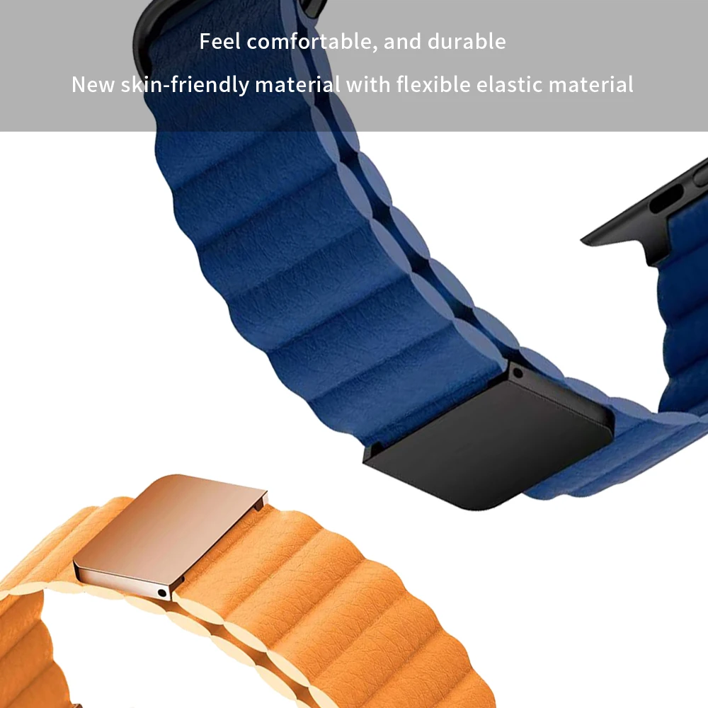 Leather Metal Magnetic Strap for Apple Watch 7 6 5 4 3 2 1 Stainless Steel Band 44mm 40mm 42mm 38mm 41mm 45mm Wristband Bracelet