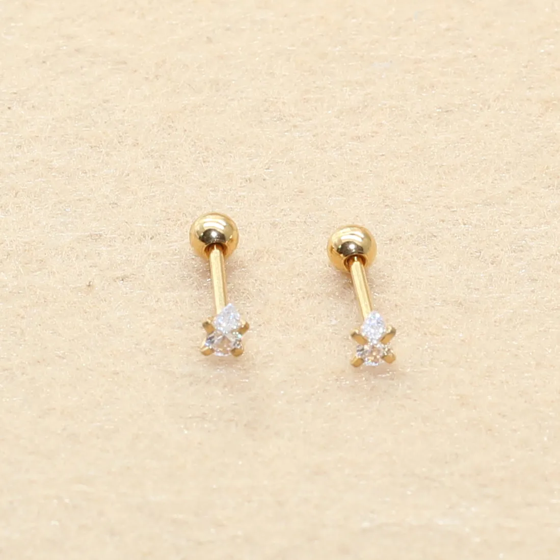 

Water Drop Stud Earrings 316 Stainless Steel Slim Ear Bar 0.8*6mm Screw-Back Brief Bling Zircons IP Plating No Fade