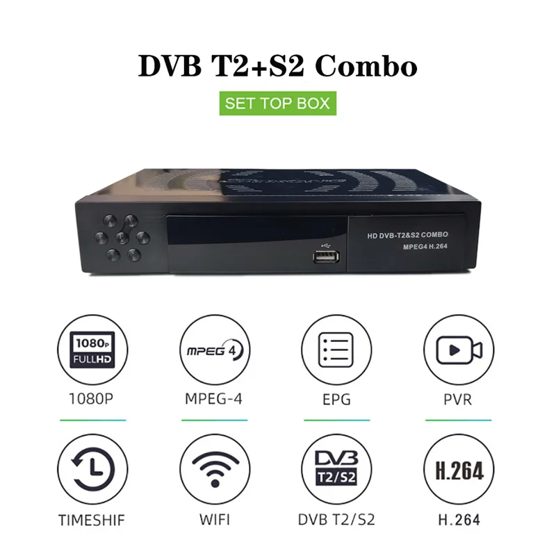 Комбинированная ТВ-приставка DVB T2 S2 с поддержкой ip tv H.264 USB Wifi-ключ 1080P Full HD m3u Smart