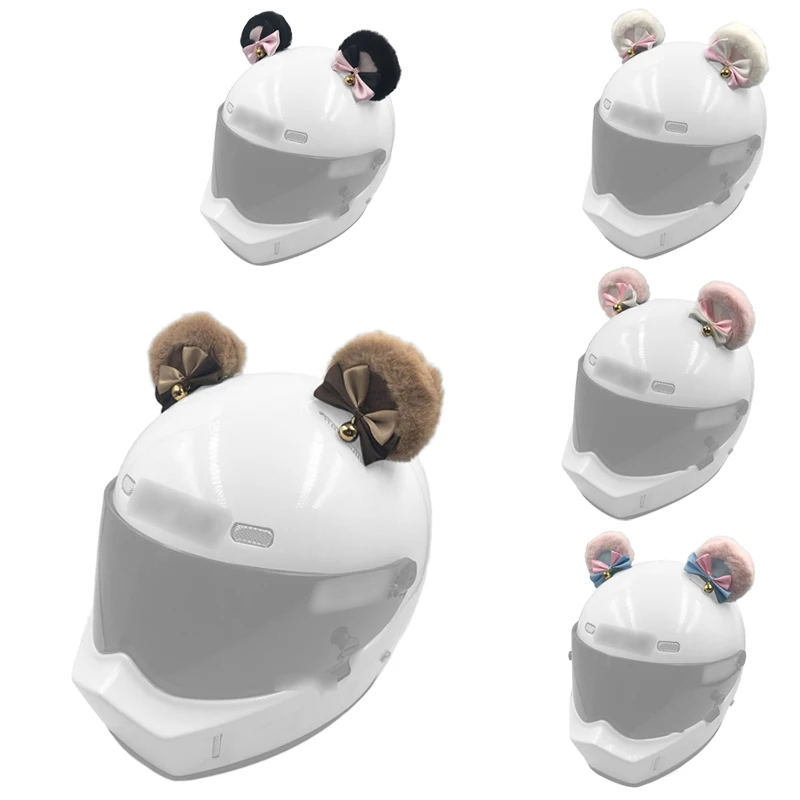 

Plush Bears Ears Bell Skiing Helmet Accessory Colored Round Panda Ear Adhesive Helmet Ears for Adults Kids Helmet Decor