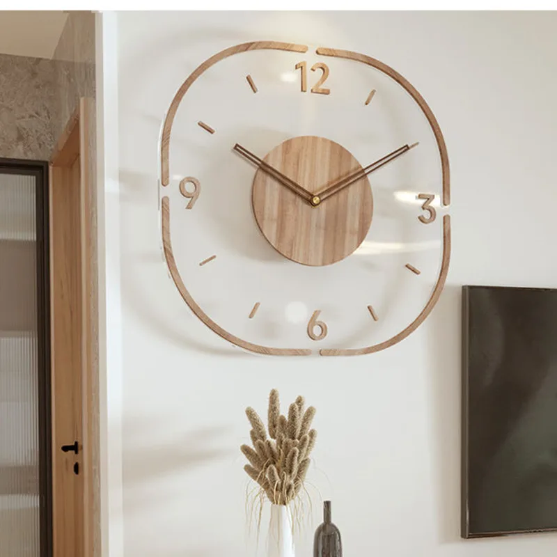 

Creative Wood Clock Battery Powered Clock Simple Modern Silent Quartz Clock Vintage Clock Living Room Wall Mounded Clock