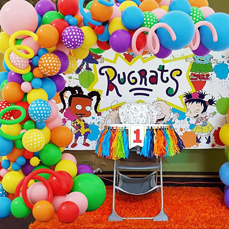 

133pcs Rainbow Balloon Arch Kit 7 Assorted Color Balloons for Rugrats Theme Birthday Color Party Anniversary Festival Decoration