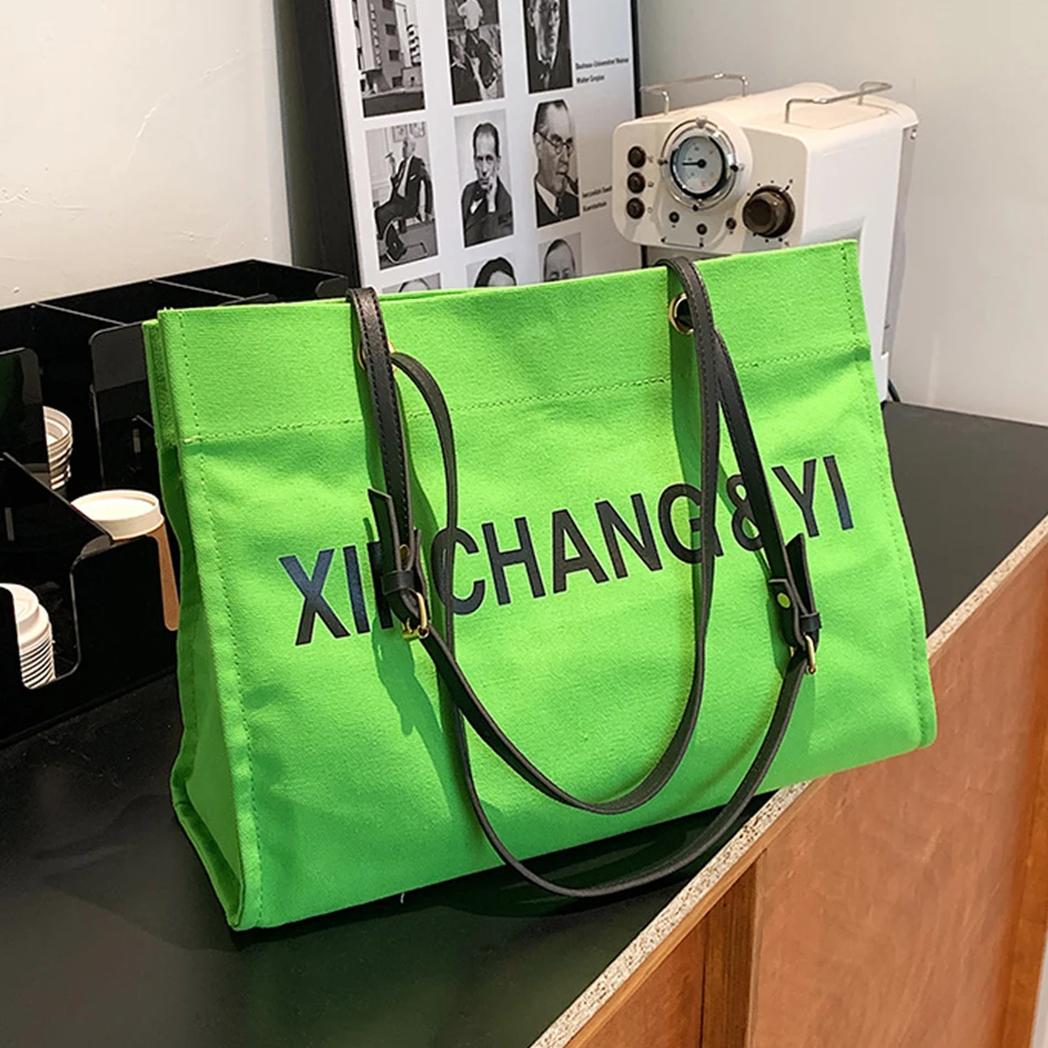 

Oversized Women's Canvas Shoulder Bag 2022 Fall Designer Trends New Letter Shopping Tote Luxury Brand PU Shoulder Strap Handbag