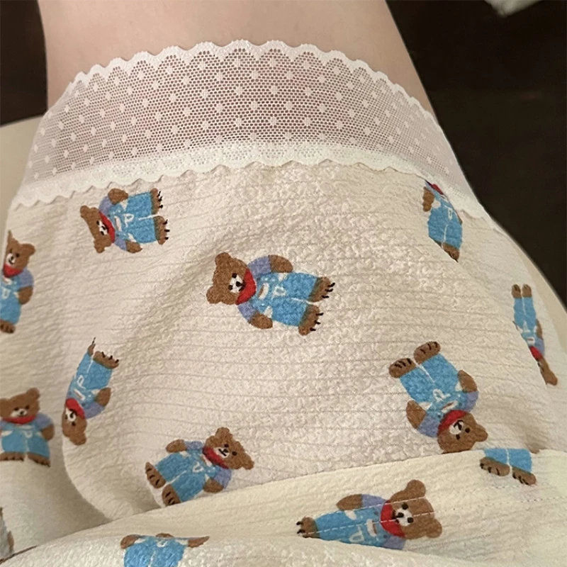 The Summer Pajamas Women Bubble Cotton Thin Cool Feeling Sleeveless Sling Shorts Sleepwear Suit Lace Decoration Sexy Loungewear