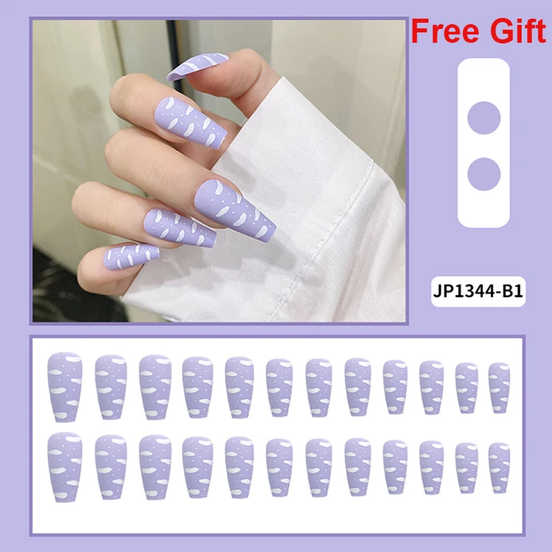 

24pcs/set fake nails capsule faux ongles press on acrylic nails with designs false French long cofffin tips manicure accessories