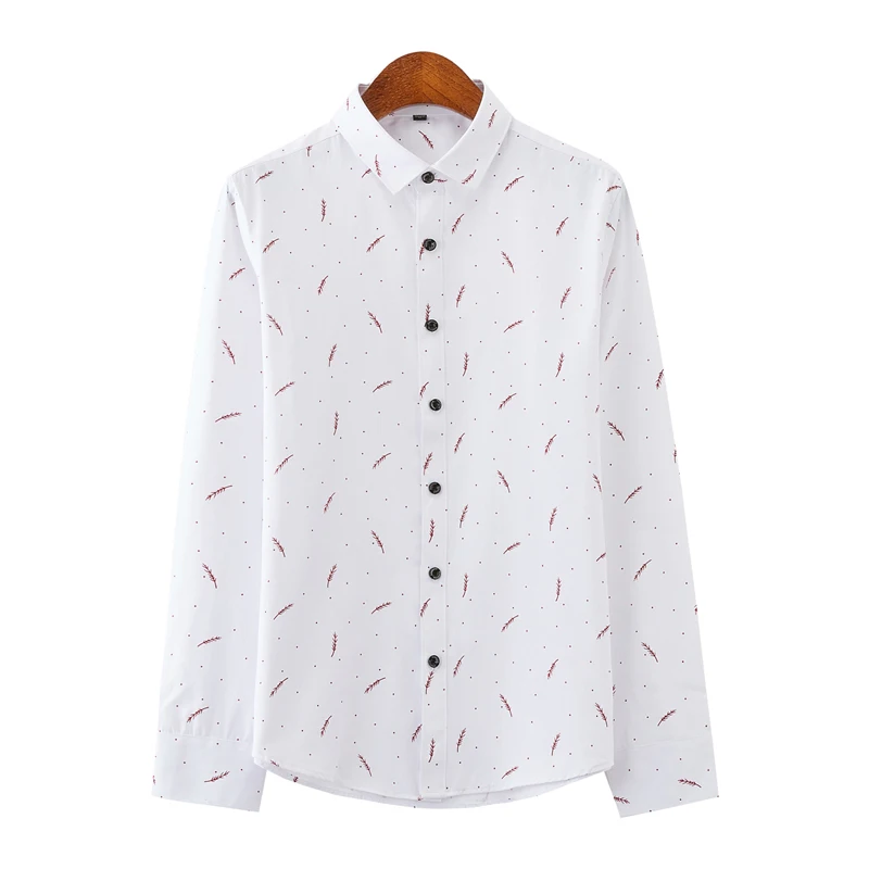 

New Trend Casual Luxury Cotton Linen Mens Slim Fit Printed Shirts Thin Business Long Sleeve Lapels Breathable Shirts Streetwear